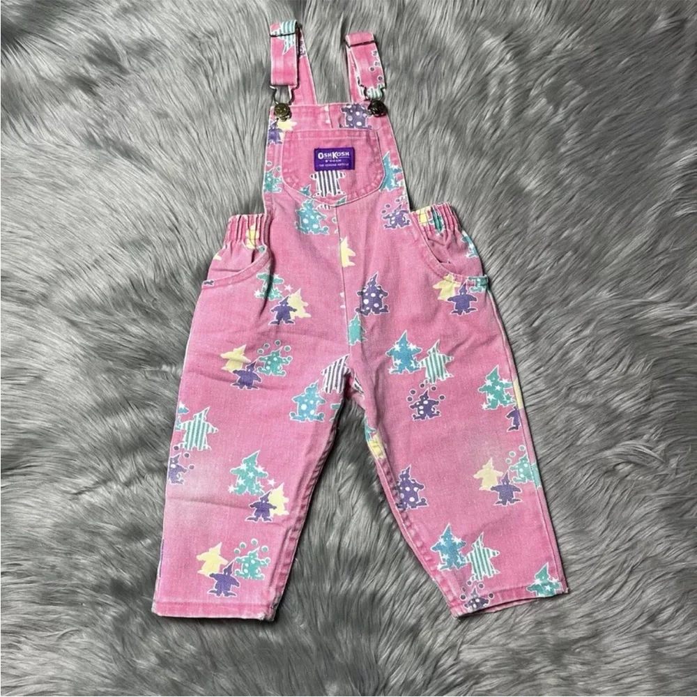 Vintage Oshkosh Bgosh Union Made USA Pink Clown Girls Overalls *Play Condition